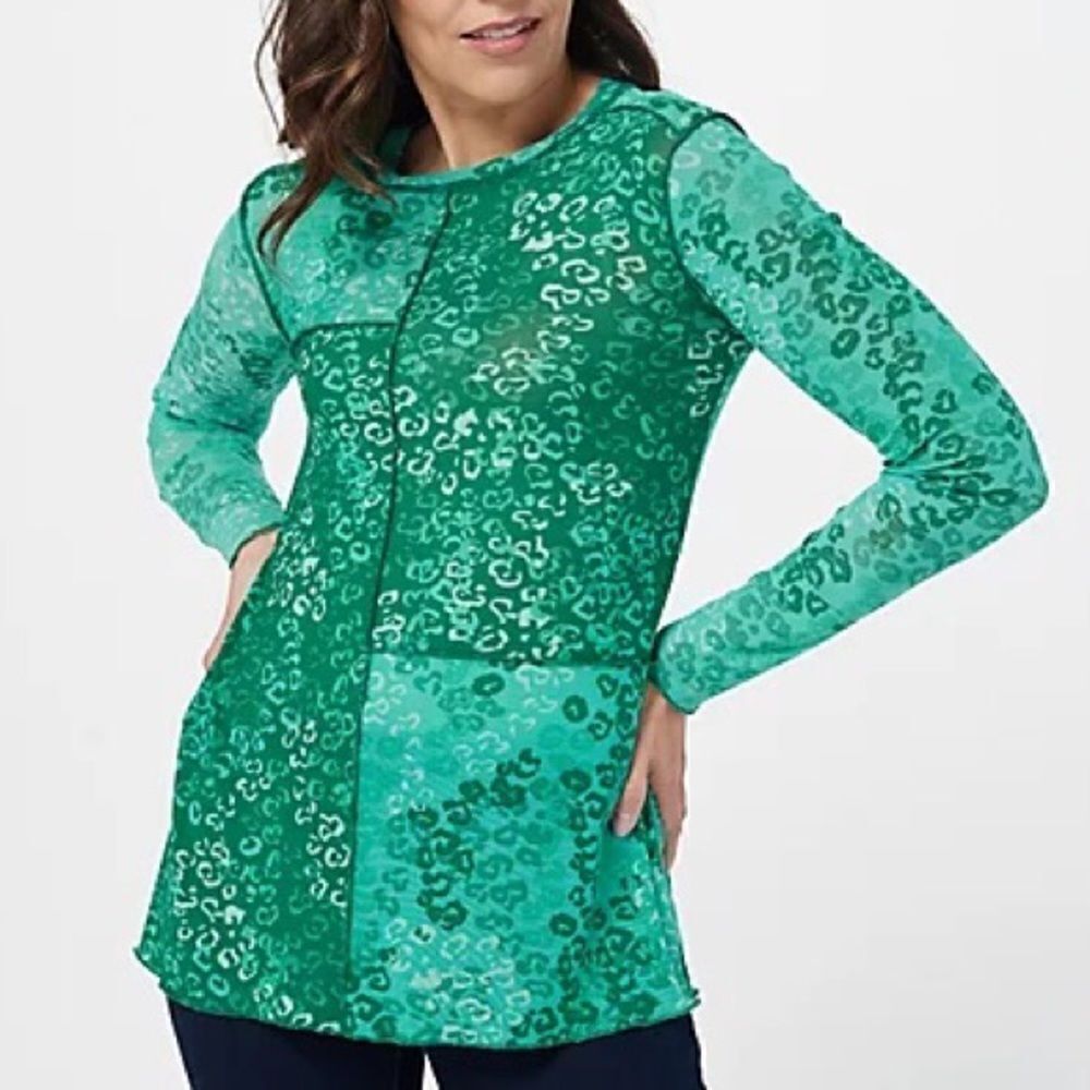 LOGO Layers by Lori Goldstein Sheer Mesh Patchwork Top